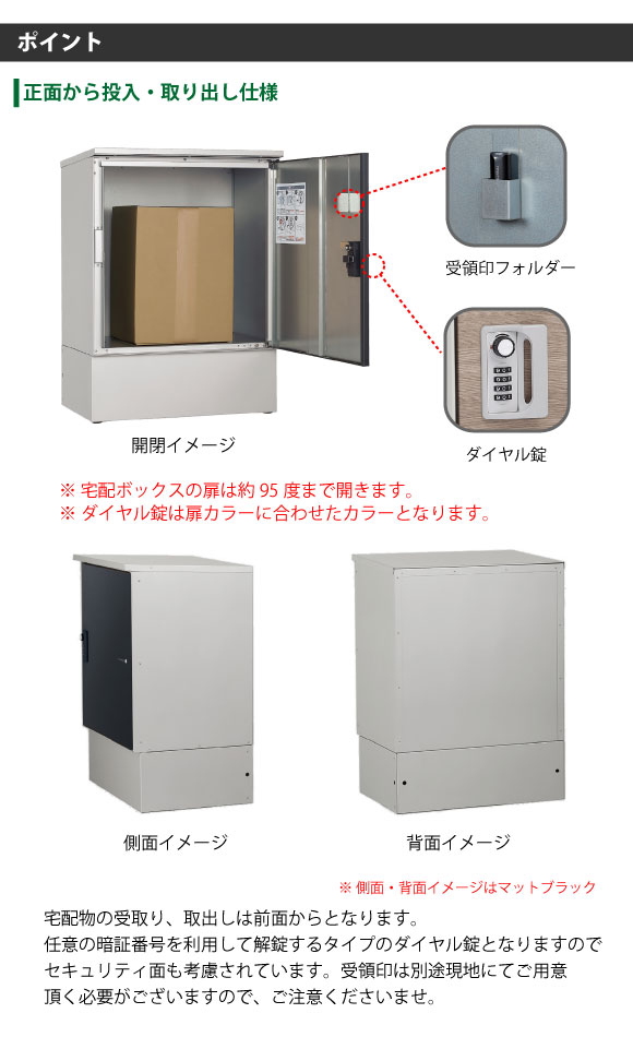 宅配物は正面から投入し、前面から取り出します